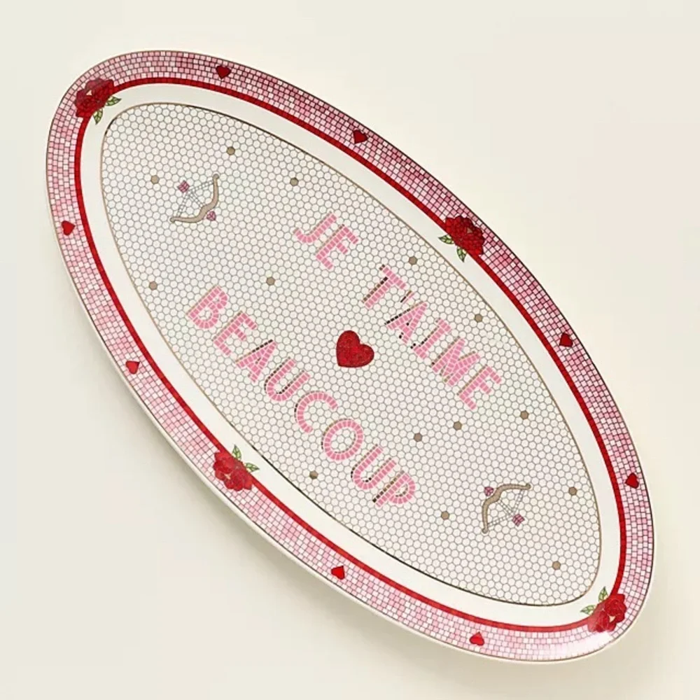 Anthropologie Bistro Tile Stoneware 24k tray Accent Platter: Valentine's serving